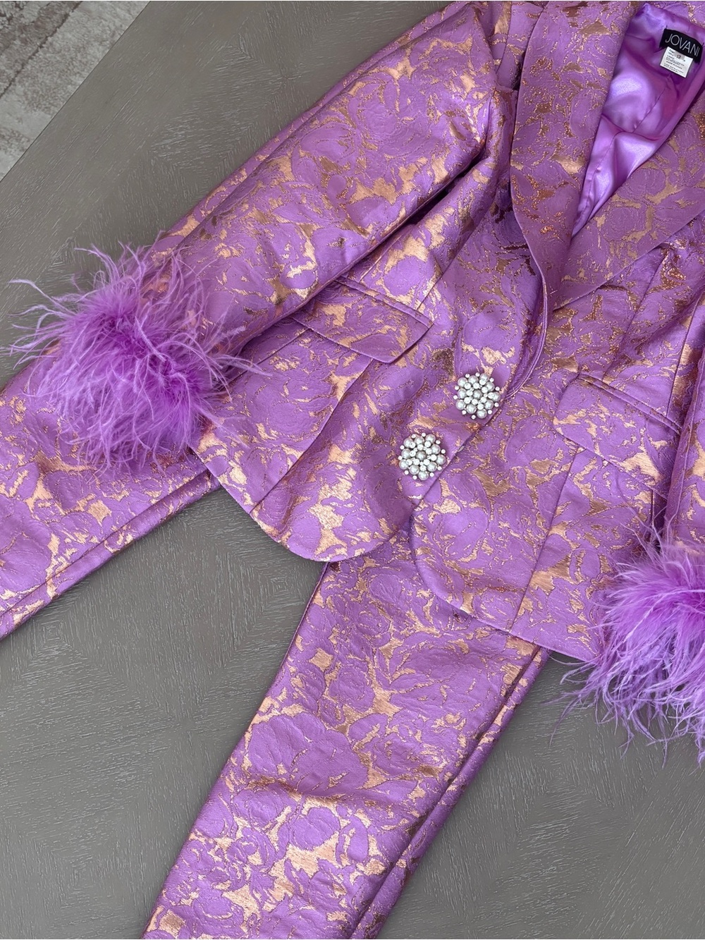 JOVANI ✨ Lavender Gold Feather Cuffs Pant Suit 24621 Sz 12 - Picture 8 of 16